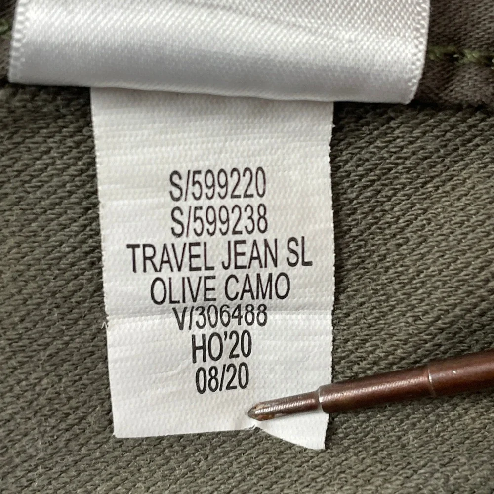 Banana Republic Travel Jean Mens 34x30 Green Camo Slim Fit Stretch Pants